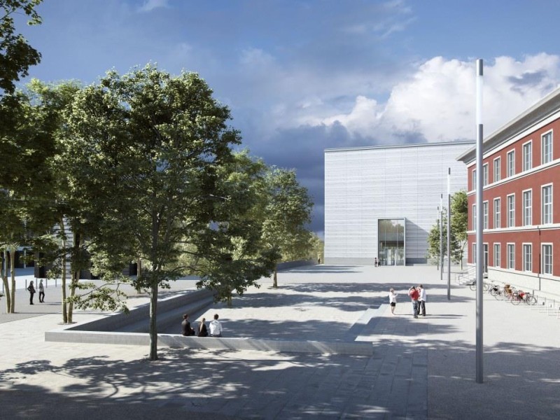 Ein Platz im Platz soll den Weg zum Museum weisen und Anschluss an die unterschiedlichen Höhenniveaus des Umfeldes nehmen.