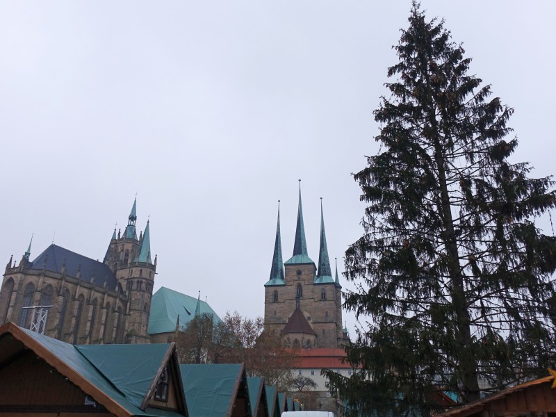 Der Weihnachtsmarkt in Erfurt 2018 öffnet am 27. November. Knapp eine Woche vorher lief der Aufbau auf dem Domplatz auf Hochtouren.