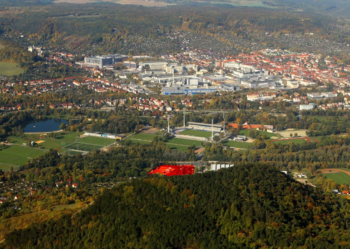 Ernst-Abbe-Stadion, Ernst-Abbe-Sportfeld, Stadion, Jena, FCC, FC Carl Zeiss Jena, Oberaue, Luftaufnahme, Luftbild, Fußball, Symbol, Symbolfoto, Symbolbild