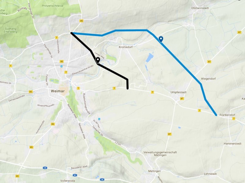 Ostumgehung Weimar - Übersicht auf Google Maps