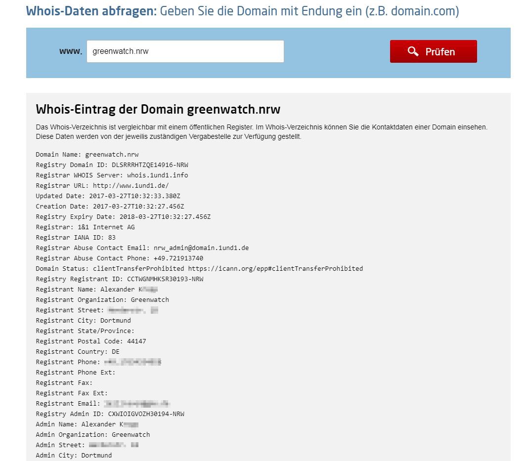 Der Screenshot der whois-Abfrage vom 22. August 2017 zeigt, das bei der NRW-Landtagswahl ein gewisser Alexander K. Seiteninhaber war. Inzwischen gehört auch diese Seite Stefan S., genauso wie die Seite zum Bundestagswahlkampf.