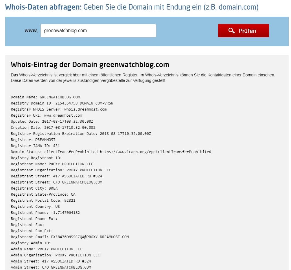 Ein Proxy-Server schützt die Identität des Seitenbesitzers des Greenwatch-Blogs.