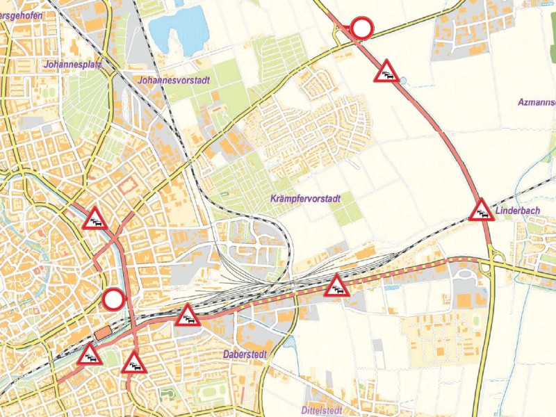 13. August bis 19. August:
Weiterhin Sperrung der westlichen Fahrbahn der Stauffenbergallee vom Leipziger Platz bis zur Weimarischen Straße sowie Teileinschränkungen (Spurreduzierungen) im weiteren Verlauf der Weimarischen Straße.