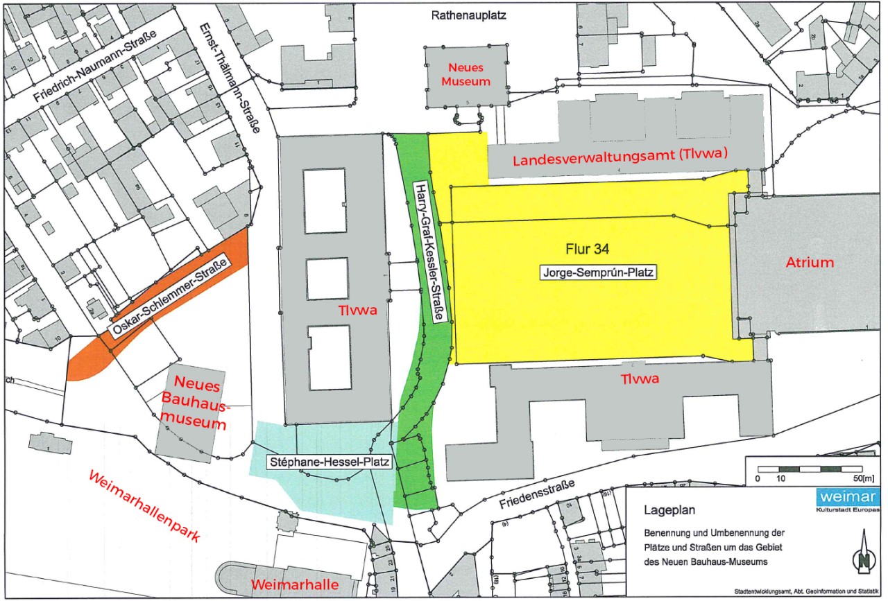 Zwei Straßen und ein Platz werden in Weimar umbenannt, ein Platz bekommt einen vollkommen neuen Namen - der direkt vor dem neuen Bauhausmuseum.