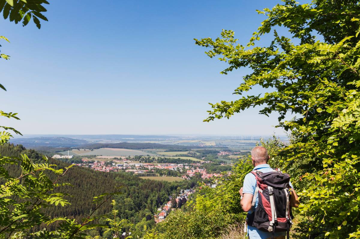 Ein Mann schaut in Bad Tabarz im Thüringer Wald in die Ferne