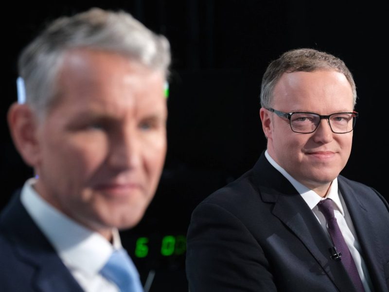 Mario Voigt (CDU) ist nach dem TV-DUell mit Björn Hocke (AFD) siegessicher. (Archivbild)