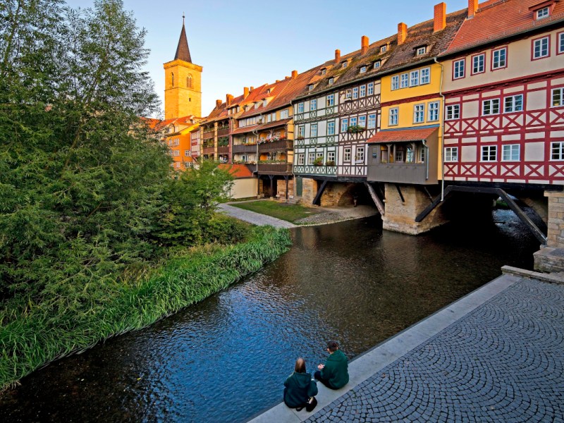 Ein Blick auf die Krämerbrücke in Erfurt.