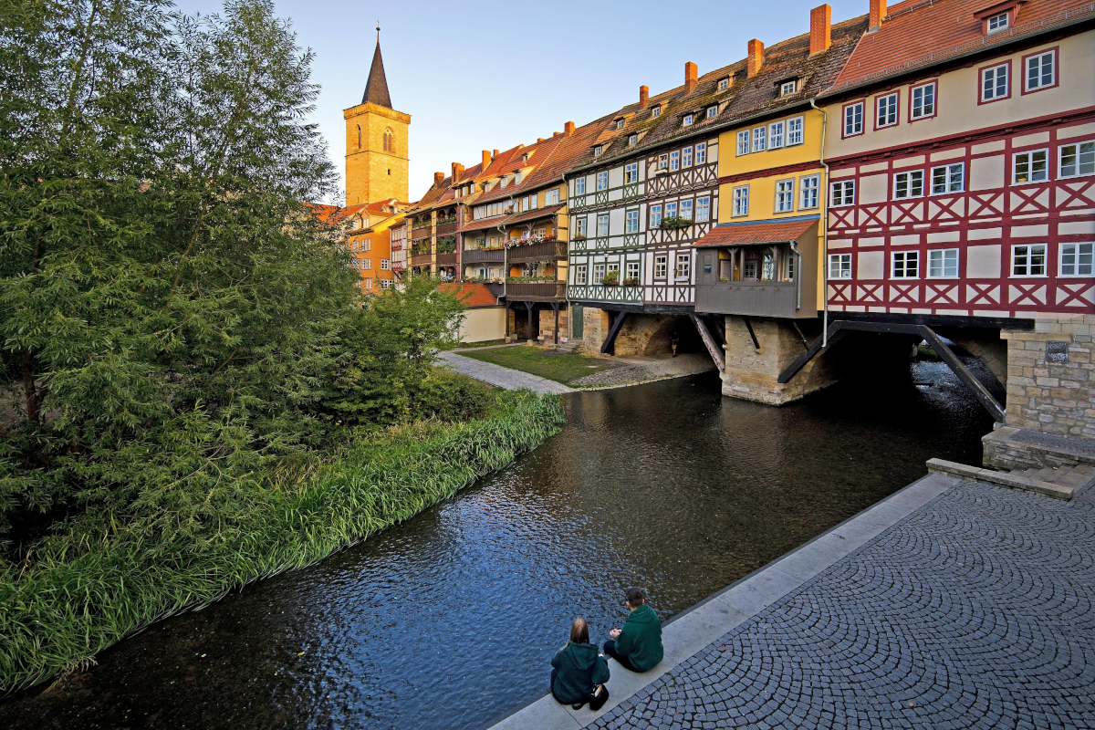 Ein Blick auf die KrÃ¤merbrÃ¼cke in Erfurt.